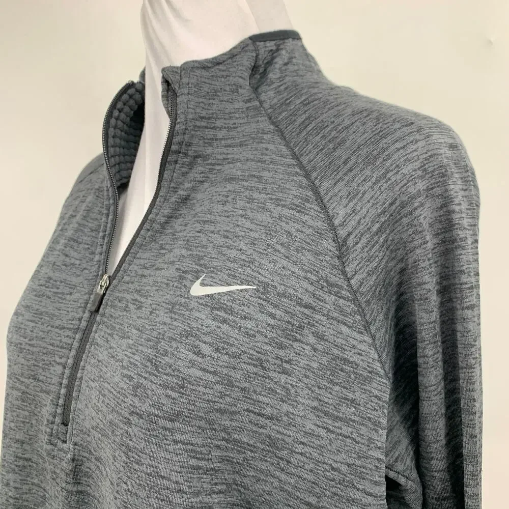 Nike Top Womens L Large Charcoal Element Sphere Thumbholes Mitten Cuff Half Zip